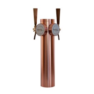 nalewak do piwa sabro 2 krany miedź, delikatny, drewniane rączki kranów, identyfikacja graficzna podświetlone medaliony